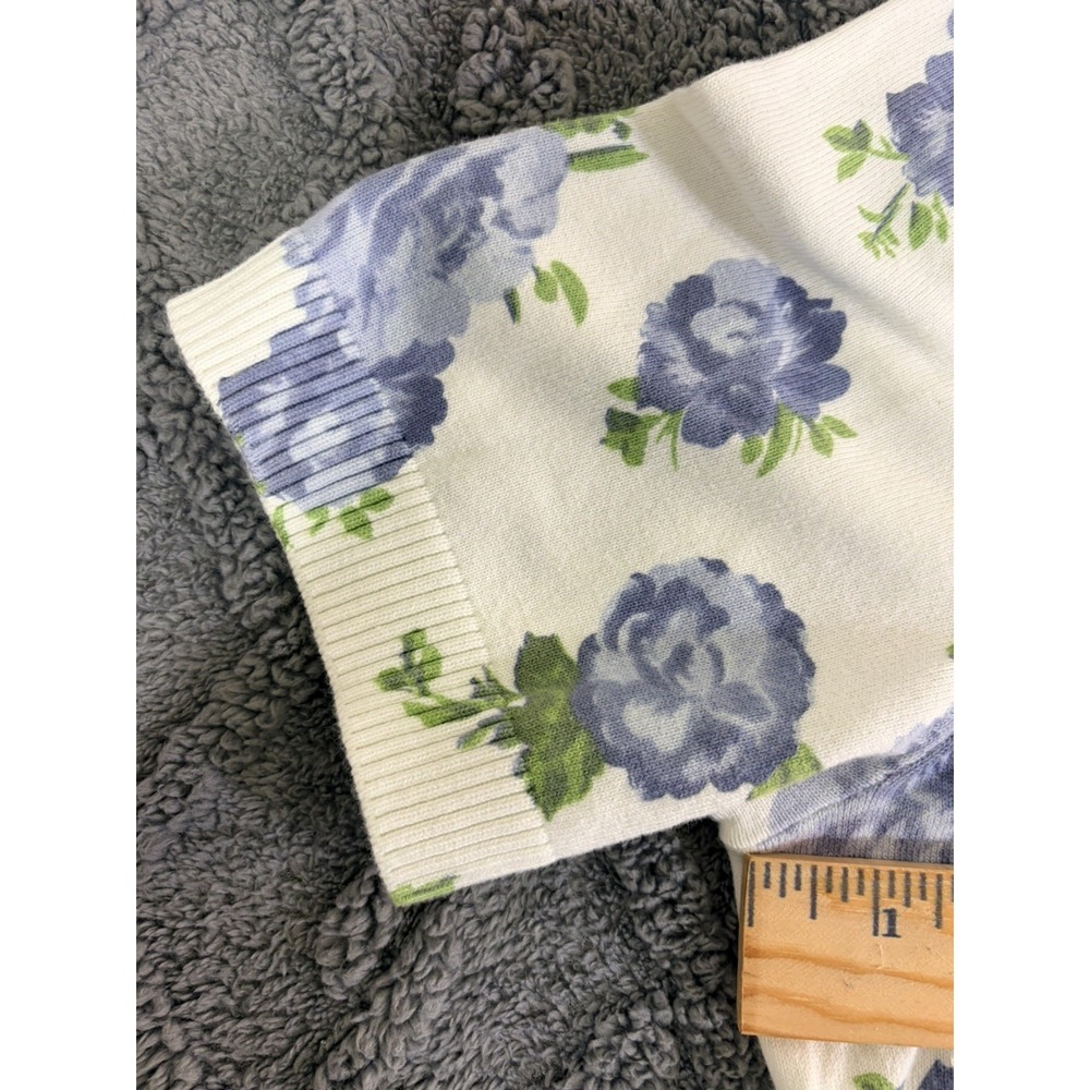 Vince Camuto Women's XL Floral Short Sleeve Sweater Blue White - Picture 5 of 8